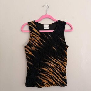 Y2K BLACK AND ORANGE FASHION BUG MESH OVERLAY TANK TOP